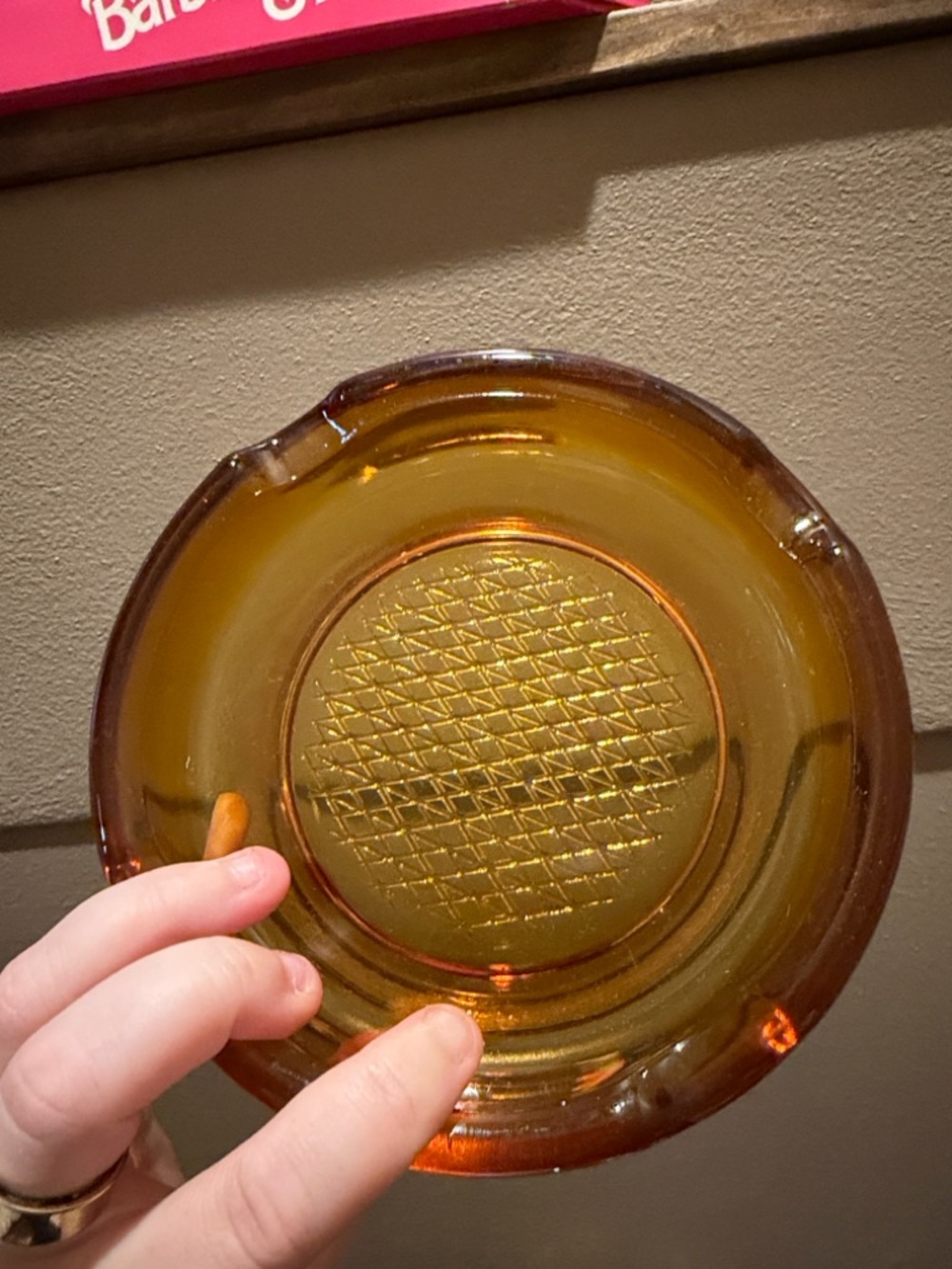 Amber Colored Glass Ashtray Four Holders Vintage MCM mid century modern - Picture 5 of 5